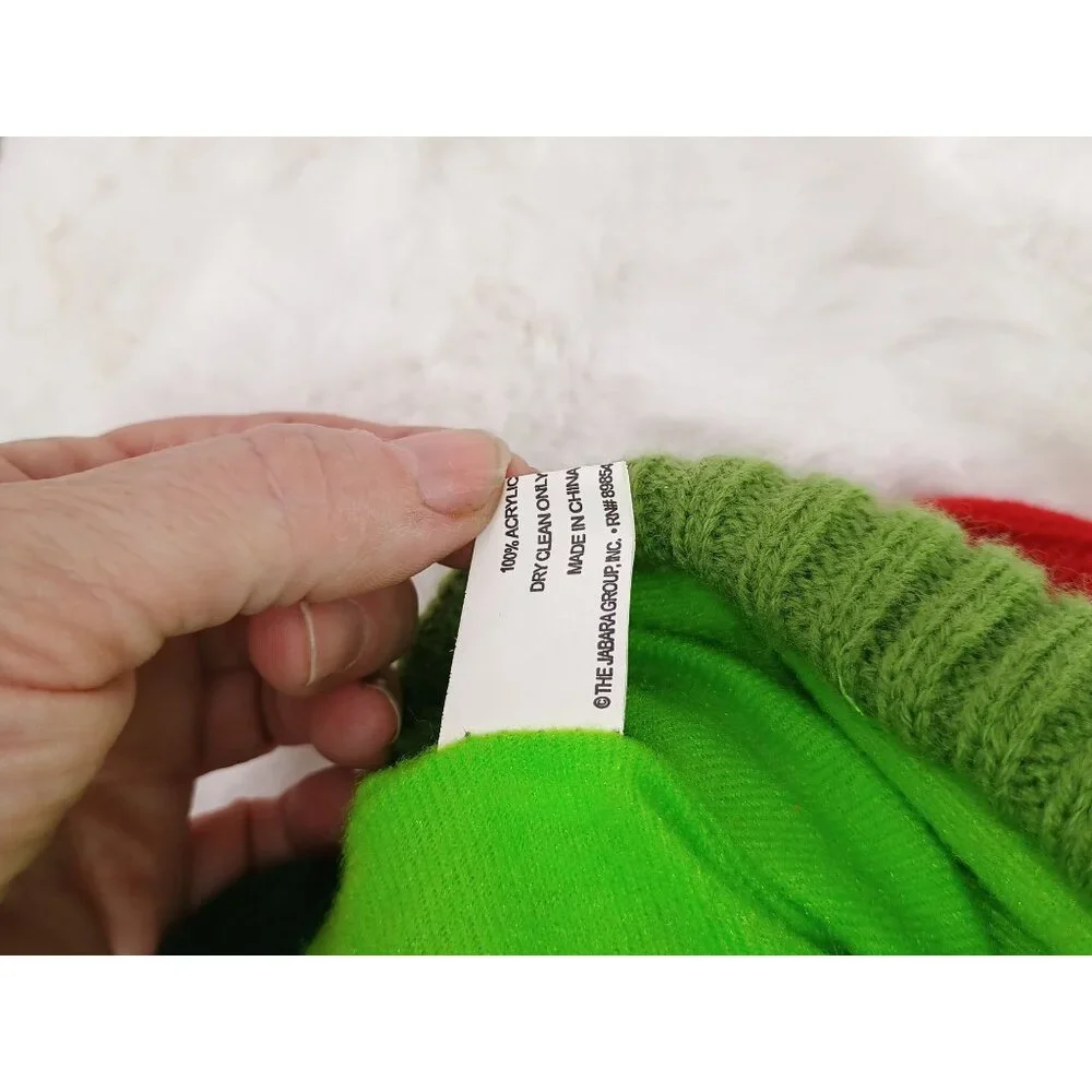 Red & Green Knit Christmas Stocking With Holly Berry Accent Cable Knit Pattern M